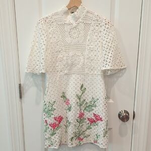 Elegant White Lace Dress with Floral Embroidery